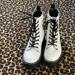 White Leather Combat Boots